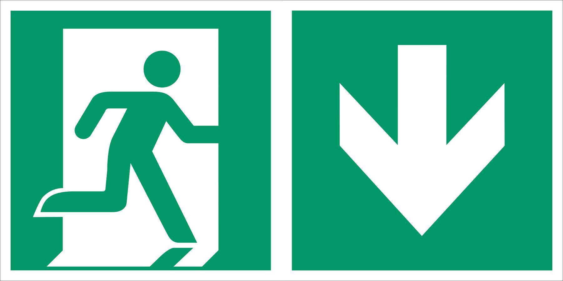 Kombischild Notausgang rechts abwärts nachleuchtend – Rettungszeichen ISO 7010 / ASR A1.3