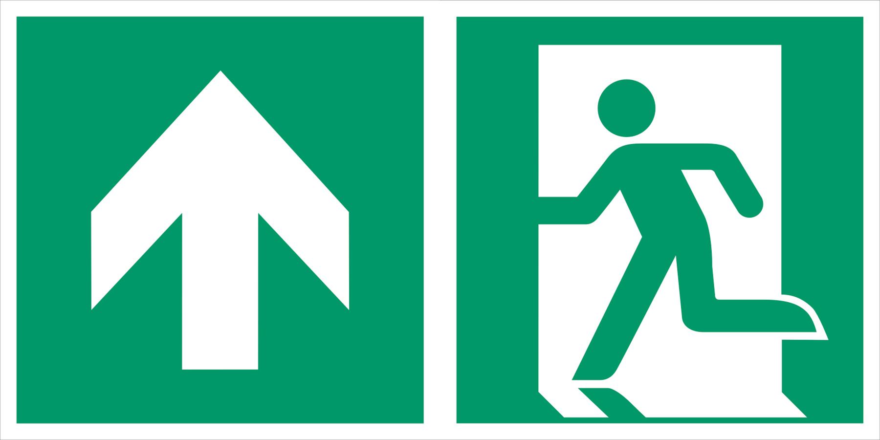 Notausgang links aufwärts bzw. geradeaus